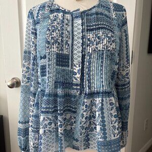 Tommy Hilfiger Shades of Blue Patchwork Design Top M
